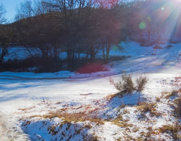 Primeira queda de neve em Fontecerro Rieti Itália — Fotografia de Stock