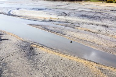 Barrea Lake, Abruzzo, İtalya. 13 Ekim 2017. Lake Barrea genel bakış kuru bölümünde