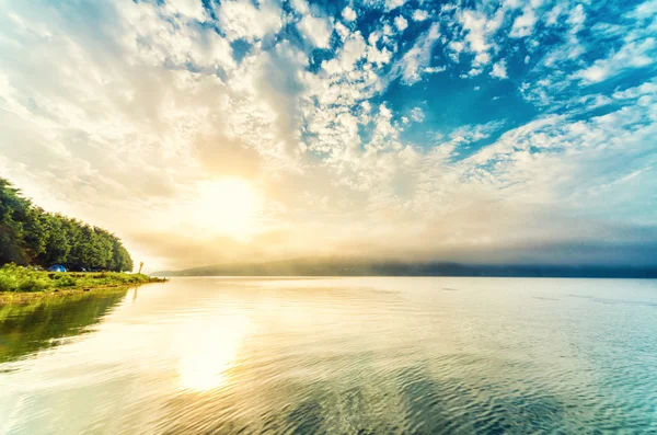 Beautiful river landscape. Dniester river in Ukraine in early mo