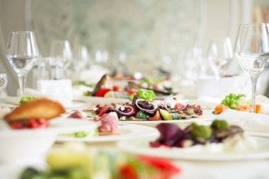 Ziyafet tablo, kanepeler Restoran tablo, catering, büfe, kanepeler, stemware catering