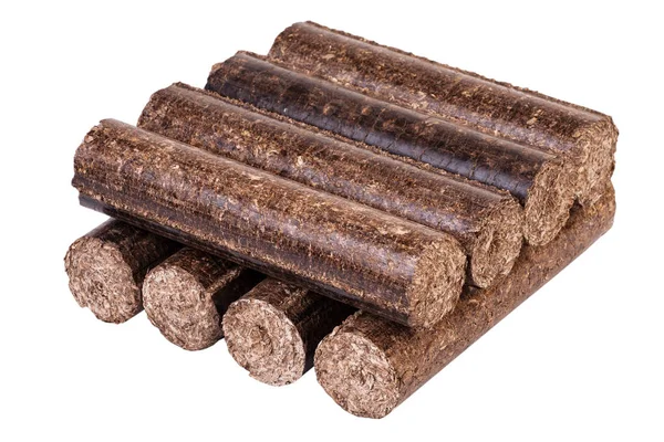 Briket. houten briketten. briketten geïsoleerd op een witte achtergrond. brandhout. biobrandstoffen. brandstof. een natuurlijke bron van energie — Stockfoto
