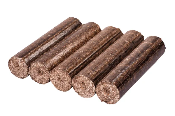 Briquette. wood briquettes. briquettes isolated on white background. firewood. biofuels. fuel. a natural source of energy — Stock Photo, Image