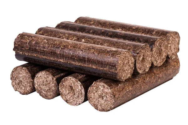 Briquette. wood briquettes. briquettes isolated on white background. firewood. biofuels. fuel. a natural source of energy — Stock Photo, Image