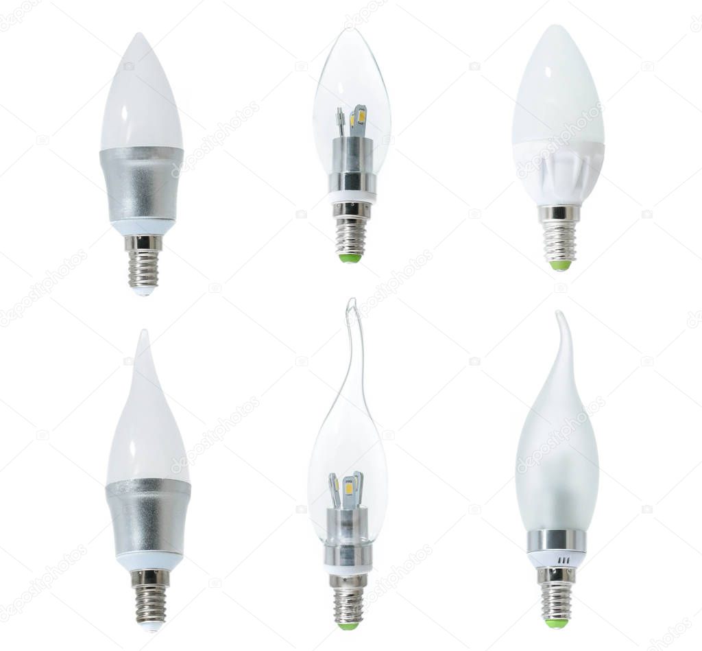 conjunto de lâmpadas de Led no fundo branco, coleção de