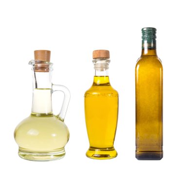 Beyaz bir arka planda, şişe petrol plastik büyük, yeni tasarım, küçük Mantar tıpa, petrol kavramı ile petrol şişe şişe sızma zeytin yağı ve sunflowerseed yağı kavanoz set