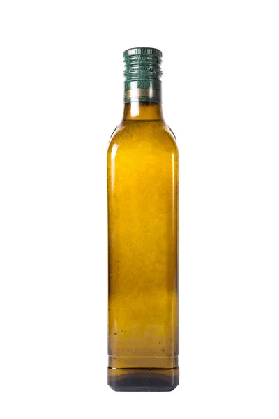 Extra virgin olivolja och solrosfrön olja burkar isolerad på en vit bakgrund, flaska olja plast stor, flaska för ny design, liten flaska olja med kork, olja koncept — Stockfoto