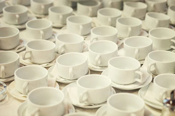 tea sets, collection white coffee cups, buffet, catering