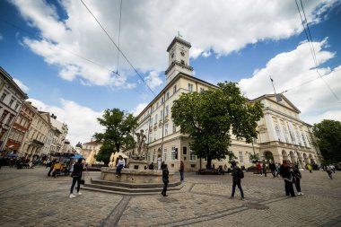 Lviv, Ukrayna - Lviv, Lviv benzersiz mimari mainsquare, eski Avrupa şehir Mayıs 11,2017.old parçası