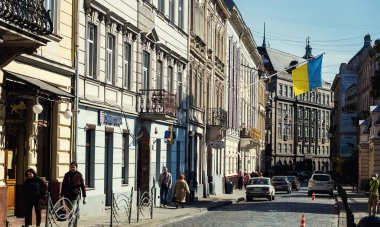 Lviv, Ukrayna - Lviv, Lviv benzersiz mimari mainsquare, eski Avrupa şehir Mayıs 11,2017.old parçası