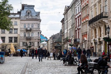 Lviv, Ukrayna - Lviv, Lviv benzersiz mimari mainsquare, eski Avrupa şehir Mayıs 11,2017.old parçası