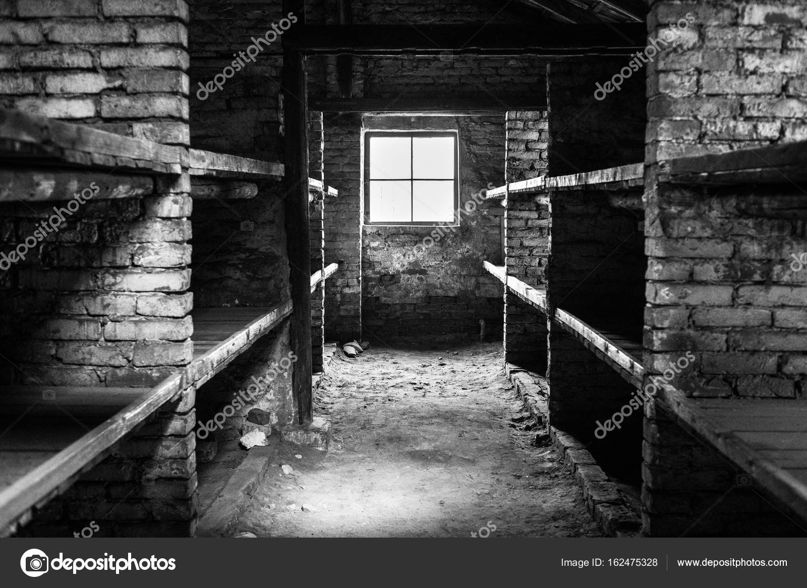 Barrack inside living room at concentration camp Auschwitz Birkenau KZ Poland. Stock Editorial