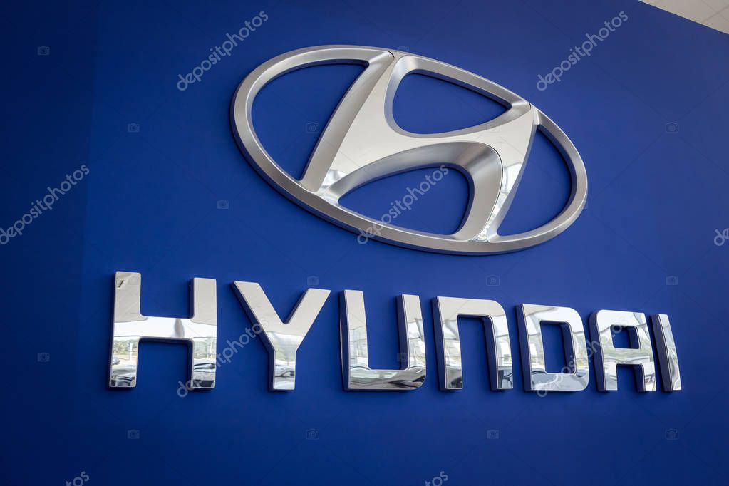 01 of August,2017 - Vinnitsa,Ukraine - HYUNDAI brandwall,the logo of the brand HYUNDAI,HYUNDAI logo,HYUNDAI concept car,HYUNDAI Creta