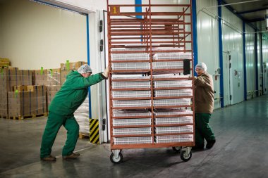 Vinnitsa, Ukrayna 04 Ekim 2017 - in. Fabrika işçisi ile üretim ambalaj