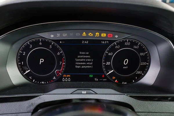 19 of January, 2018 - Vinnitsa, Ukraine. Black Volkswagen VW Arteon presentation in showroom - interior inside — Stock Photo, Image