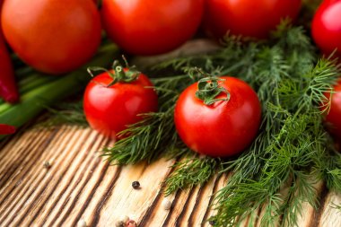 Domates, tatlı biber, otlar, soğan gibi çeşitli ham organik sebzeler ile kompozisyon. Detoks Diyeti