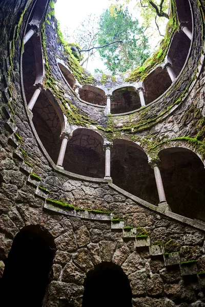 Initiation Well Quinta Regaleira Meter Staircase Leads Straight Underground Connects — стоковое фото