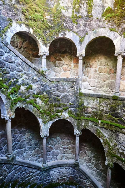 Initiation Well Quinta Regaleira Meter Staircase Leads Straight Underground Connects — стоковое фото