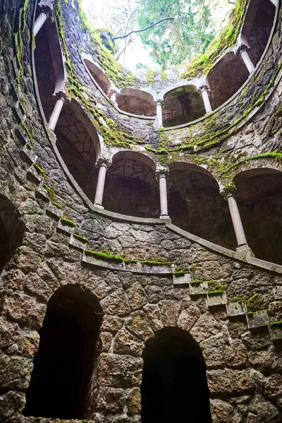 Initiation Well Quinta Regaleira Meter Staircase Leads Straight Underground Connects — стоковое фото