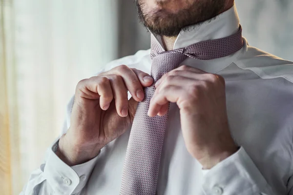 Uomo Camicia Vestirsi Regolare Cravatta Sul Collo Casa Moda Uomo — Foto Stock