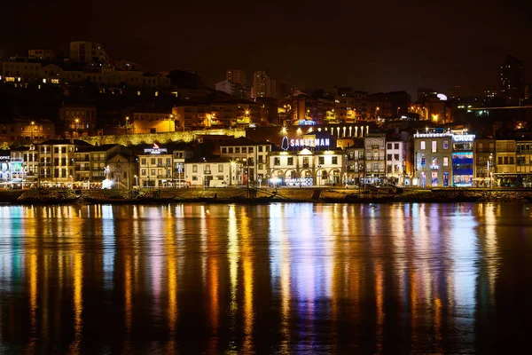 Diciembre 2018 Oporto Portugal Vista Nocturna Vila Nova Gaia Río — Foto de Stock