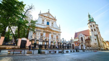 Krakow, Polonya - 10 Mayıs 2019: Aziz Peter ve Paul Katolik Kilisesi