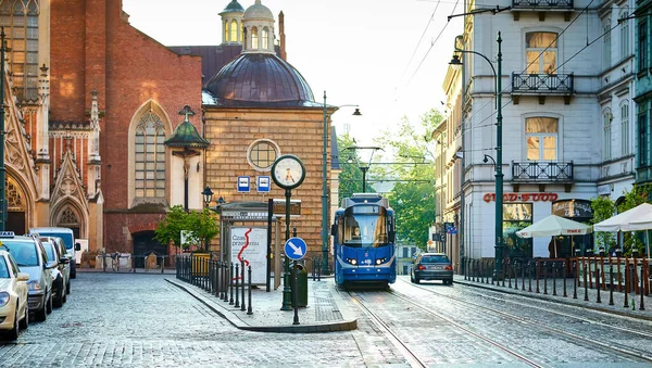 Krakow Poland May 2019 Tram Street Old Town Krakow Cityscape — Stock Photo, Image