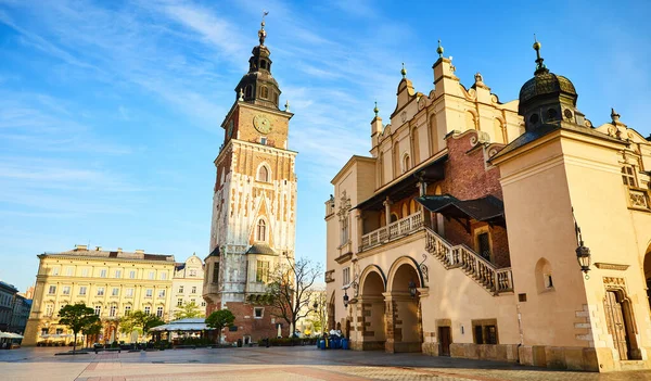 Pohled Náměstí Plátěnou Halou Během Ranního Světla Polském Krakově — Stock fotografie