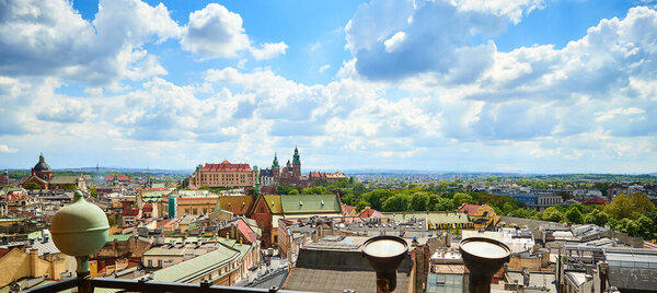 Panorama of Krakow downtown (old city center), Poland, aerial view