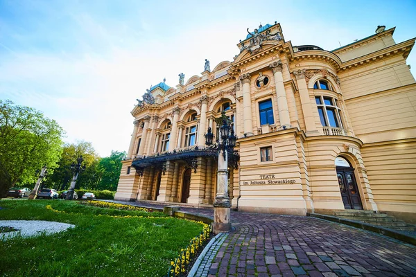 Cracovia Polonia Mayo 2019 Fachada Ornamentada Del Teatro Juliusz Slowacki — Foto de Stock