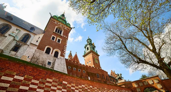 Vista Las Murallas Del Castillo Real Wawel Con Basílica San — Foto de Stock