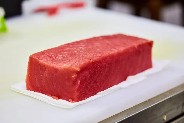 Steak Tuna Fish Fillet Cutting Board Fish Seafood — Stock Photo, Image