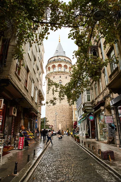 Istanbul Turkiet Oktober 2019 Galata Kulesi Tower Och Gata Gamla — Stockfoto