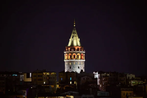 Galata Kulesi Tower Night Istanbul Turkey Ancient Turkish Famous Landmark — Stock Photo, Image