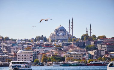 İstanbul 'daki eski büyük Süleyman Camii, kentin ünlü bir simgesidir. Muhteşem İslami Osmanlı mimarisi.
