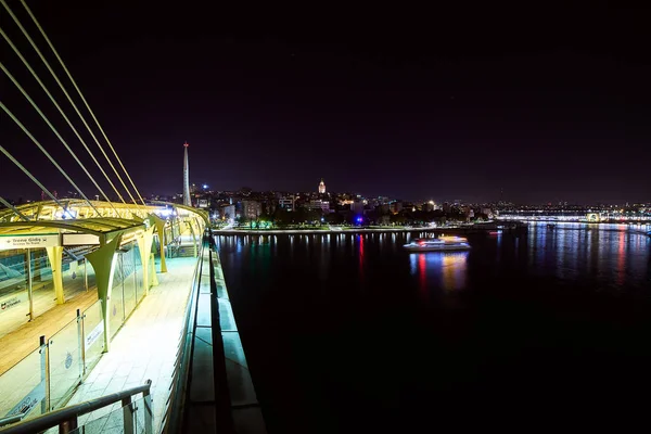 Istanbul Turkey October 2019 Ataturk Metro Bridge Golden Horn Night — стоковое фото