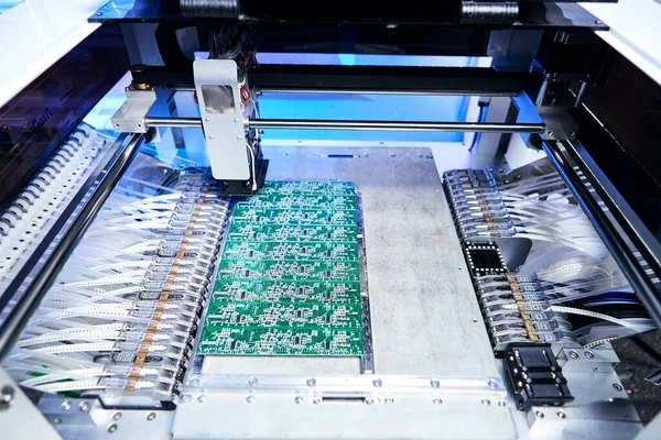 Primer Plano Fábrica Electrónica Producción Microchips Nano Informática Tecnología Proceso — Foto de Stock