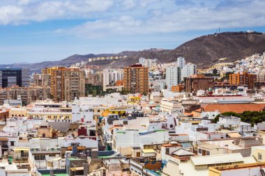 Bulutlu bir günde Santa Ana Katedrali 'nden Las Palmas de Gran Canaria' ya bakın, Kanarya Adaları, İspanya