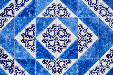 Azulejos - Portekiz fayansları mavi suluboya deseni. Geleneksel kabile süsü