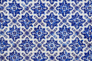 Azulejos - Portekiz fayansları mavi suluboya deseni. Geleneksel kabile süsü