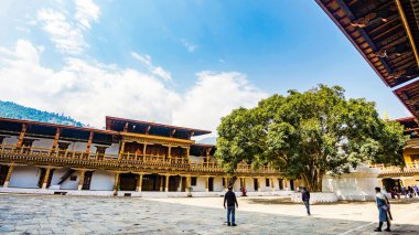 Punakha Butan 03 Mart 2016: hardscape plaza ve Sri Maha Bodhi Bhutan temple Asya, Punakha, Birleşik Arap Emirlikleri ile arka bina teraslı