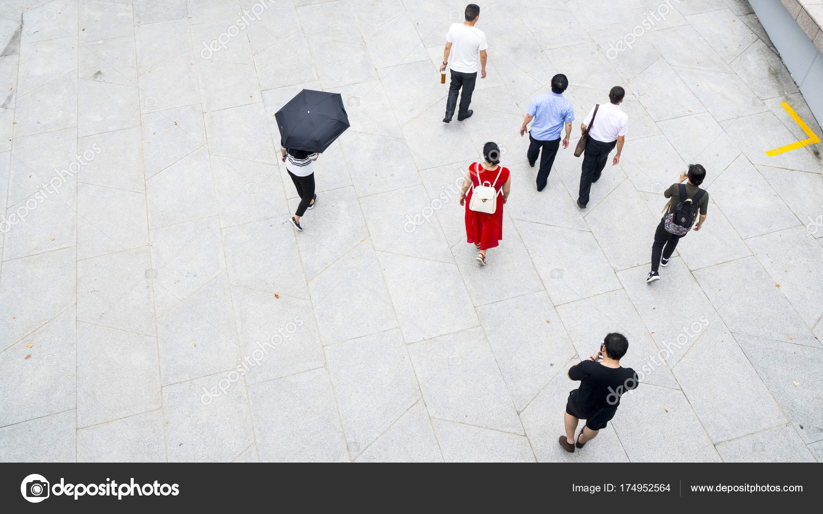 Top view aerial of people walk in pedestrian street Stock Photo by  ©ultramansk 174952564