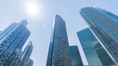 perspektif dış desen mavi cam duvar modern binalar