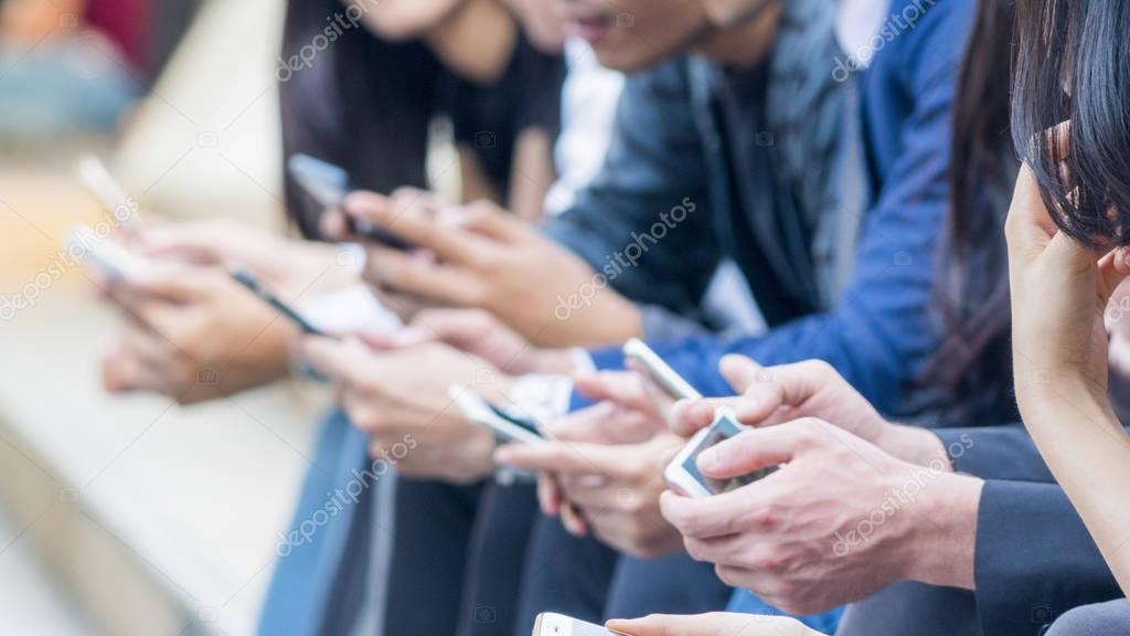 group of hand with smartphone