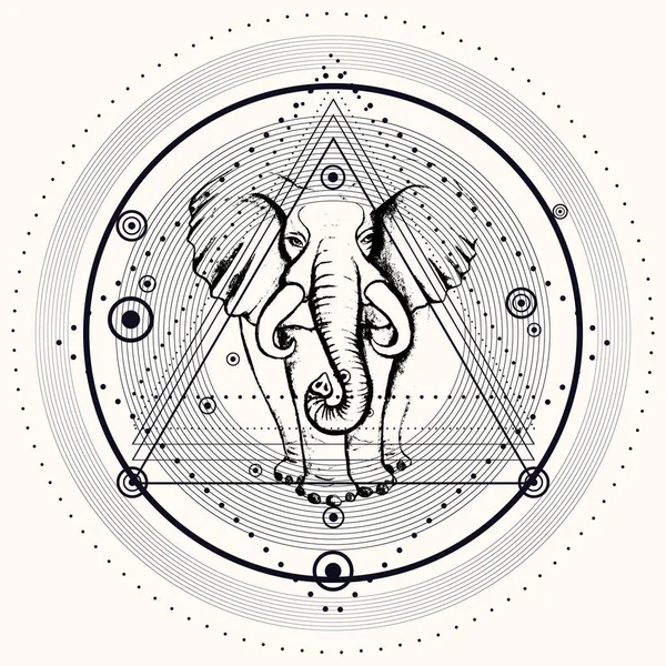 Blackwork tattoo-val elefánt — Stock Vector