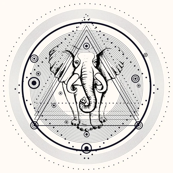 Tatuagem blackwork com elefante —  Vetores de Stock