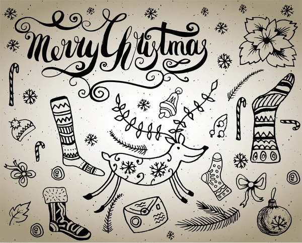 Dibujo Mano Personaje Dibujos Animados Feliz Navidad Doodles Vector Ilustración — Vector de stock