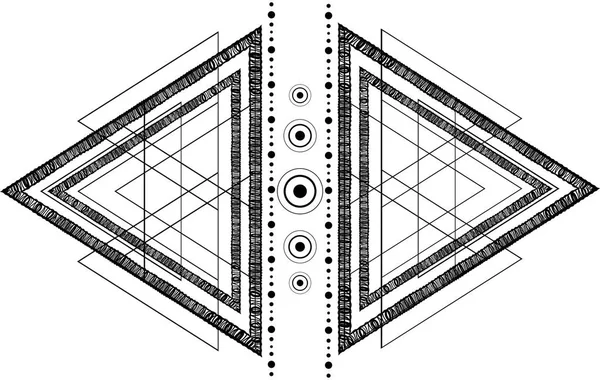 Hipster Μυστικιστική Ιερή Γεωμετρία Blackwork Φυλετικές Τατουάζ Πολύεδρο Πολύγωνο Τρίγωνο — Διανυσματικό Αρχείο