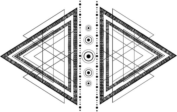 Hipster mystic sacred geometry Blackwork tribal tattoo.Polyhedron polygon triangle, circle, dots, geometric mathematical forms.Abstract background.Vector.Boho dotwork design.Navajo jewelry decorations
.