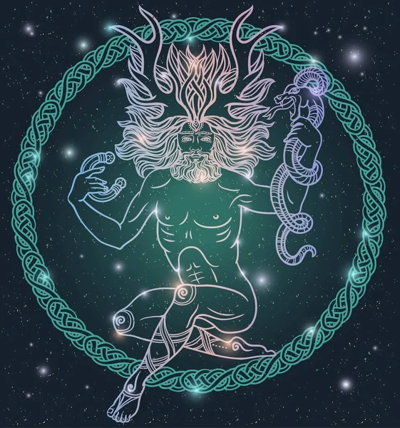 Starověké Božstvo Parožím Les Příroda Spirit Male Božstva Keltský Šaman — Stockový vektor