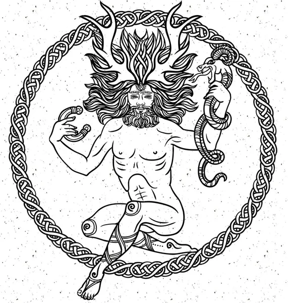 Antigua Deidad Con Cuernos Ciervo Bosque Naturaleza Deit Male Deity — Archivo Imágenes Vectoriales
